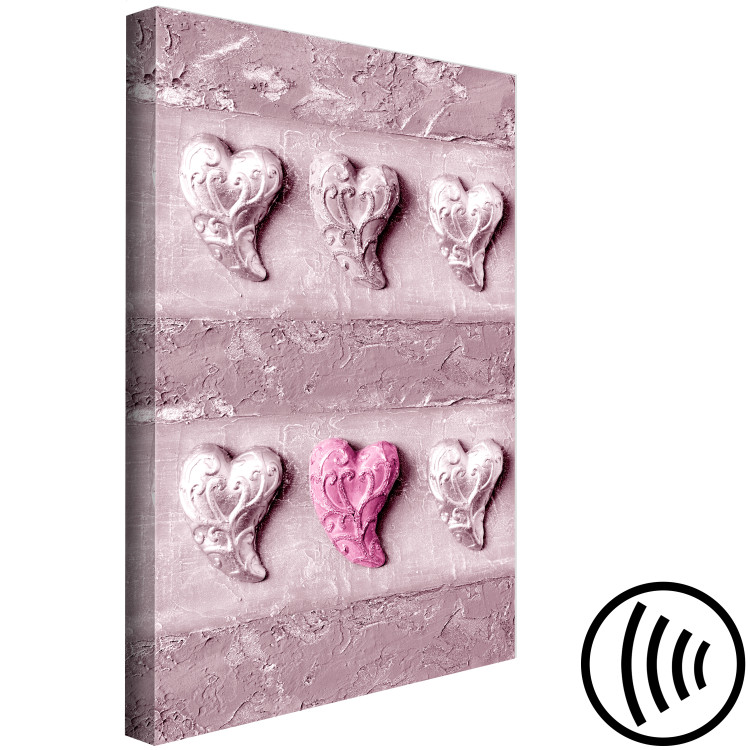 Canvas Art Print Stone love - six hearts on a concrete texture in pink colors 118225 additionalImage 6