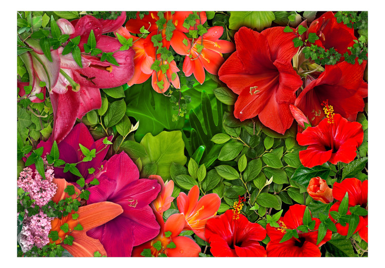 Wall Mural Red lilies - flowers of intense colors against the backdrop of foliage 118425 additionalImage 1