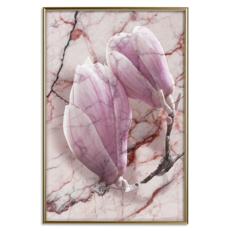Poster Marble Magnolia - pink flowers on a background of white marble texture 122725 additionalImage 20