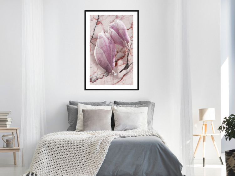 Poster Marble Magnolia - pink flowers on a background of white marble texture 122725 additionalImage 6