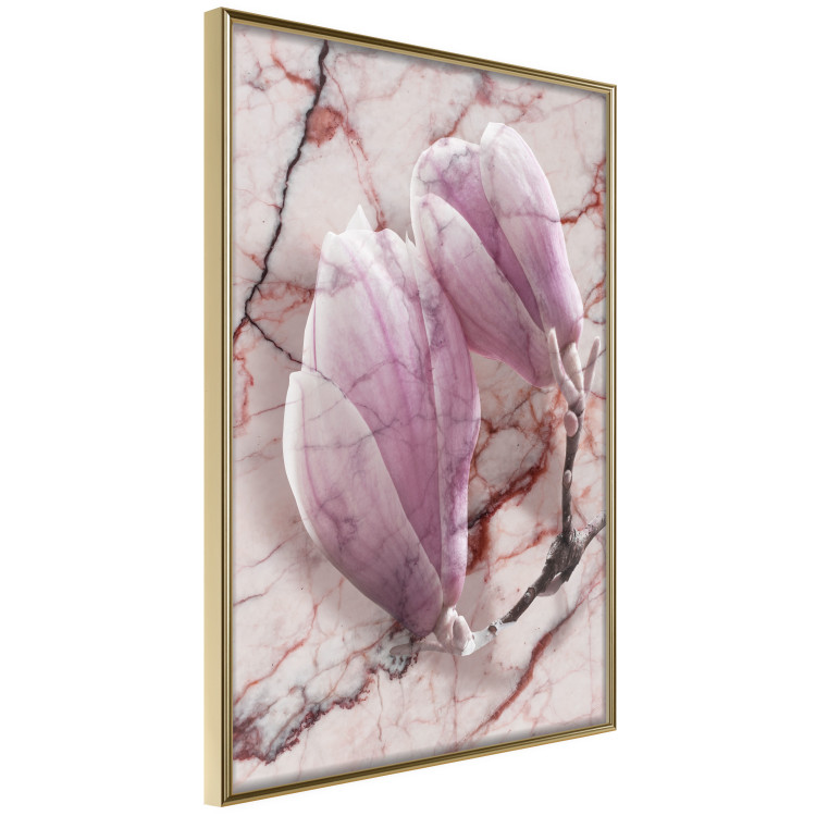 Poster Marble Magnolia - pink flowers on a background of white marble texture 122725 additionalImage 14