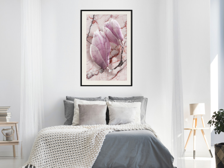 Poster Marble Magnolia - pink flowers on a background of white marble texture 122725 additionalImage 22