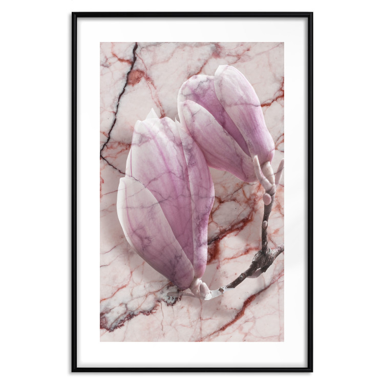 Poster Marble Magnolia - pink flowers on a background of white marble texture 122725 additionalImage 17