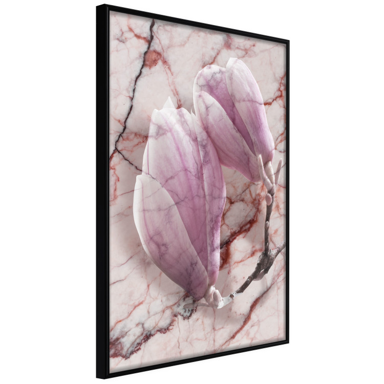 Poster Marble Magnolia - pink flowers on a background of white marble texture 122725 additionalImage 12