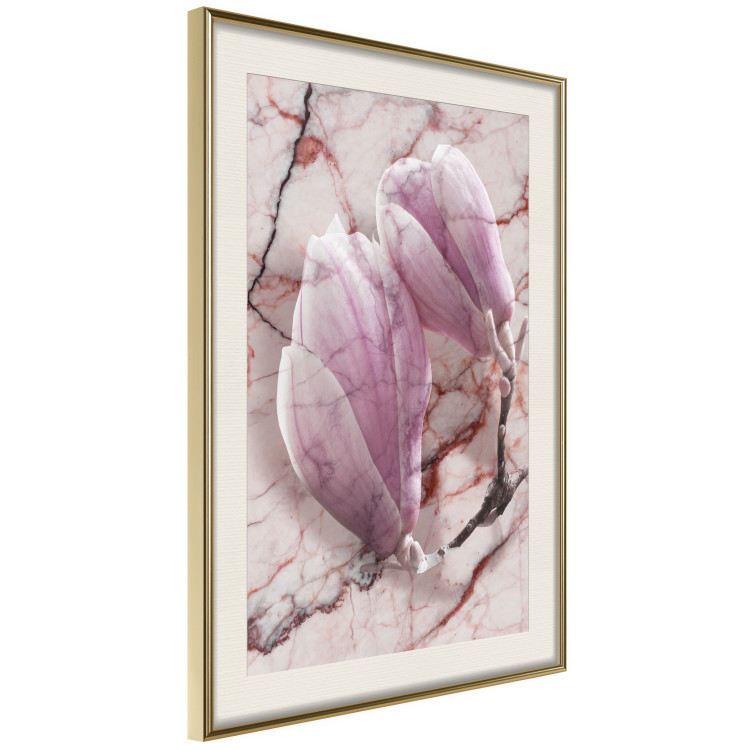 Poster Marble Magnolia - pink flowers on a background of white marble texture 122725 additionalImage 2
