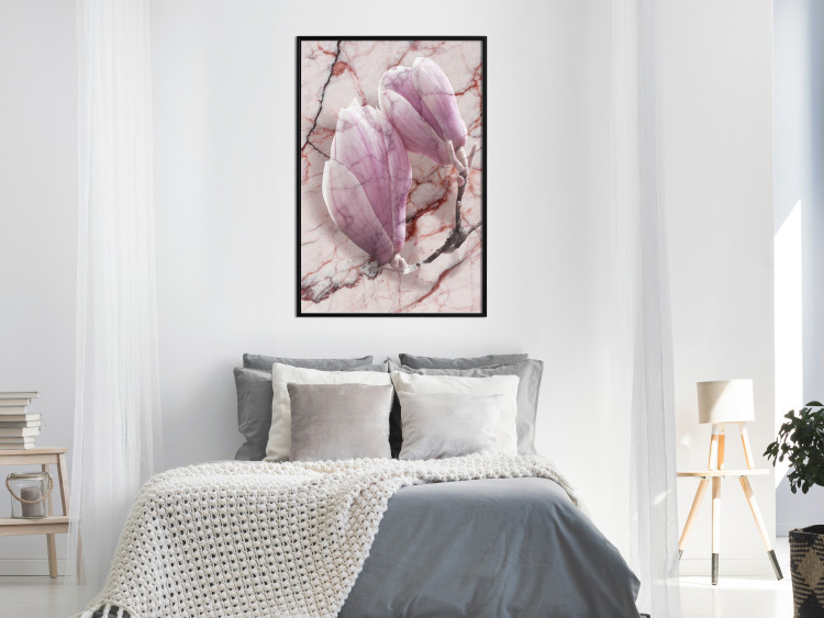 Poster Marble Magnolia - pink flowers on a background of white marble texture 122725 additionalImage 3