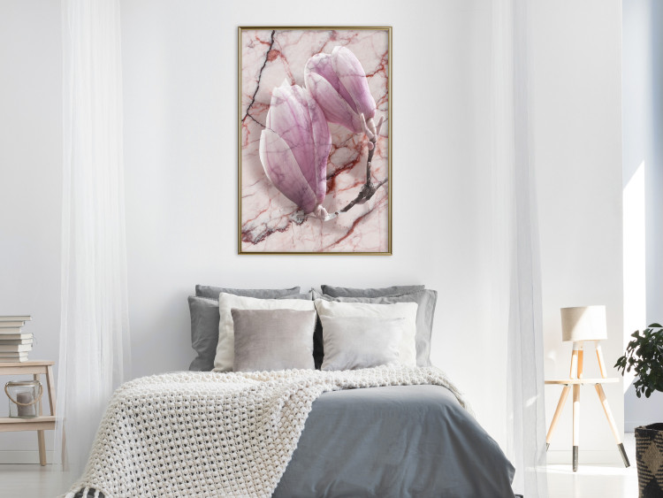 Poster Marble Magnolia - pink flowers on a background of white marble texture 122725 additionalImage 7
