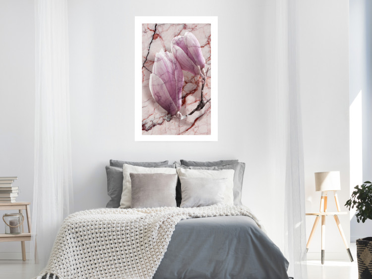 Poster Marble Magnolia - pink flowers on a background of white marble texture 122725 additionalImage 4