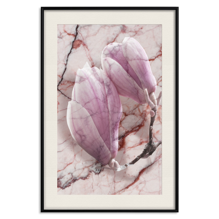 Poster Marble Magnolia - pink flowers on a background of white marble texture 122725 additionalImage 18