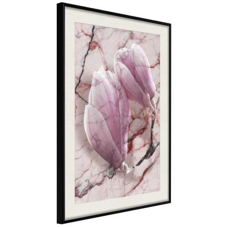 Poster Marble Magnolia - pink flowers on a background of white marble texture 122725 additionalImage 3