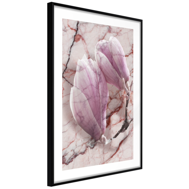 Poster Marble Magnolia - pink flowers on a background of white marble texture 122725 additionalImage 11