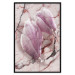 Poster Marble Magnolia - pink flowers on a background of white marble texture 122725 additionalThumb 18