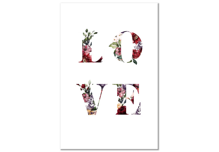 Canvas Love in flowers - colourful English inscription on white background 124425