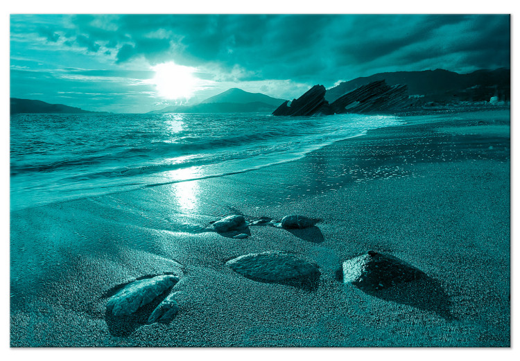 Canvas Art Print Sunset in turquoise - sea landscape with a sandy beach 125025