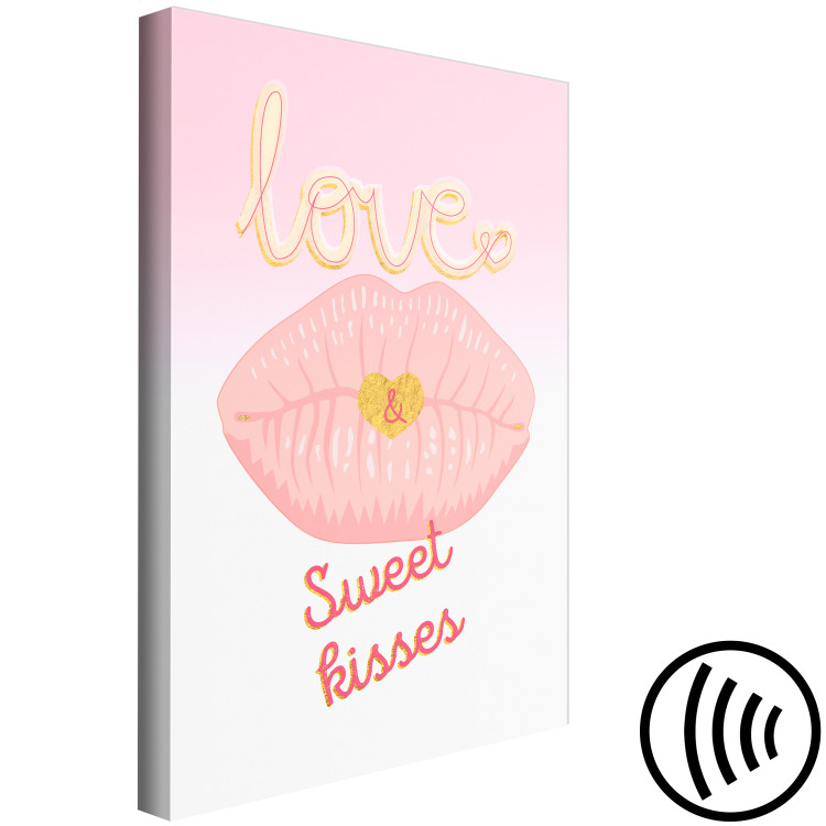 Canvas Sweet kiss - a typographic composition depicting the mouth and golden heart and love subtitles in English 125225 additionalImage 6