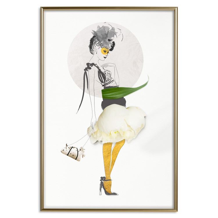 Poster Yellow Stockings - abstract silhouette of a woman with flower accents 127525 additionalImage 21