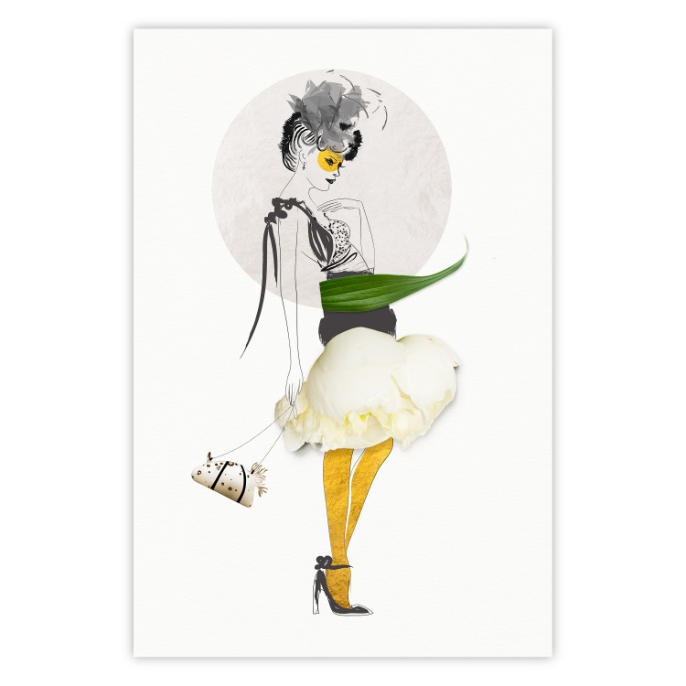 Poster Yellow Stockings - abstract silhouette of a woman with flower accents 127525