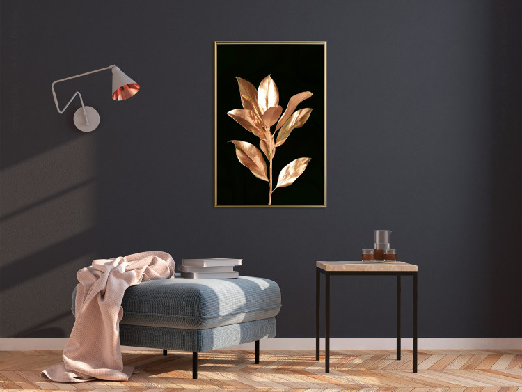 Poster Extraordinary Twig - plant composition of golden leaves on a black background 130525 additionalImage 7