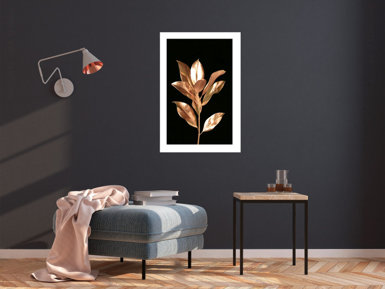 Poster Extraordinary Twig - plant composition of golden leaves on a black background 130525 additionalImage 5