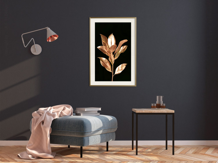 Poster Extraordinary Twig - plant composition of golden leaves on a black background 130525 additionalImage 22