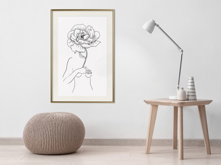 Wall Poster Sensual Blossom - line art of a woman and flowers with a flower on a light background 130825 additionalImage 22