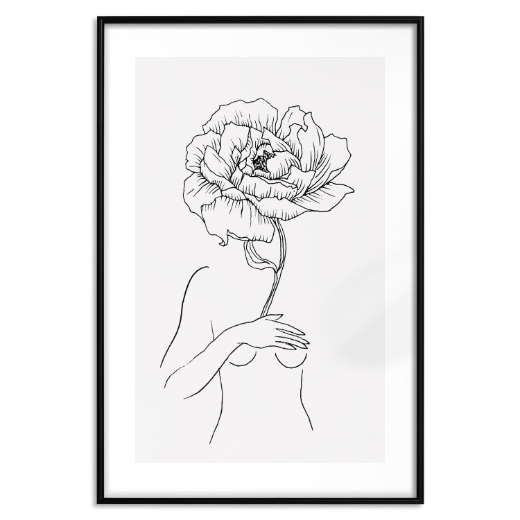 Wall Poster Sensual Blossom - line art of a woman and flowers with a flower on a light background 130825 additionalImage 15