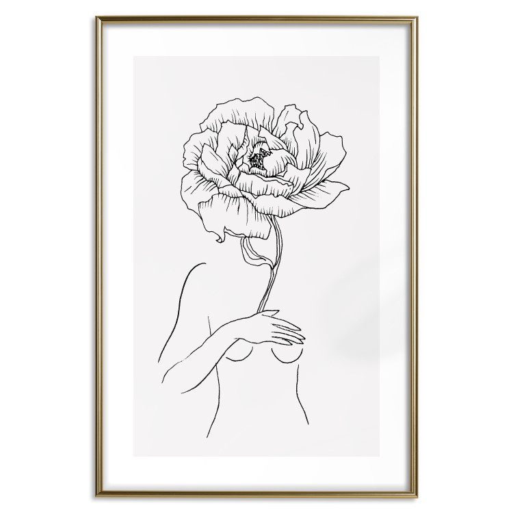 Wall Poster Sensual Blossom - line art of a woman and flowers with a flower on a light background 130825 additionalImage 14