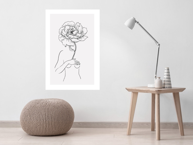 Wall Poster Sensual Blossom - line art of a woman and flowers with a flower on a light background 130825 additionalImage 3