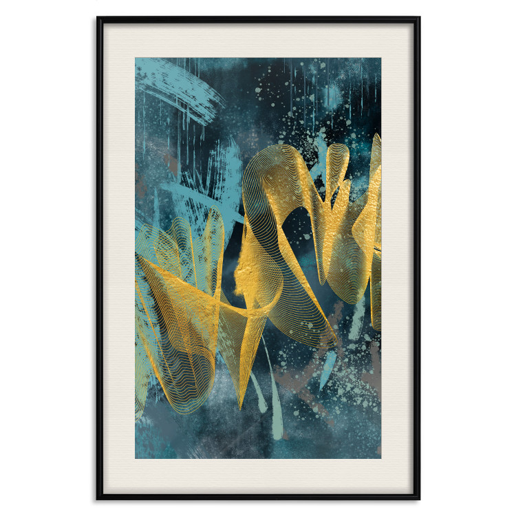 Wall Poster Golden Waves - golden waves on a blue texture in an abstract style 131925 additionalImage 19
