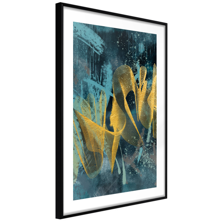 Wall Poster Golden Waves - golden waves on a blue texture in an abstract style 131925 additionalImage 8