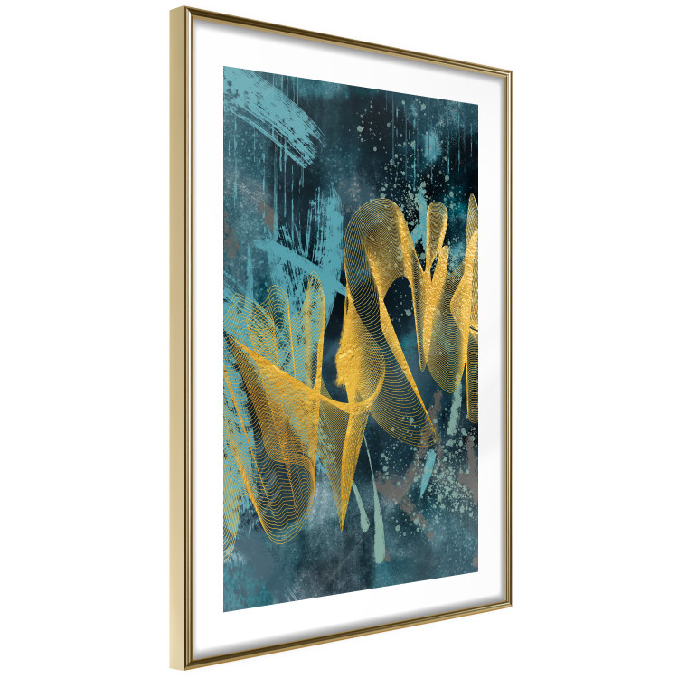 Wall Poster Golden Waves - golden waves on a blue texture in an abstract style 131925 additionalImage 9