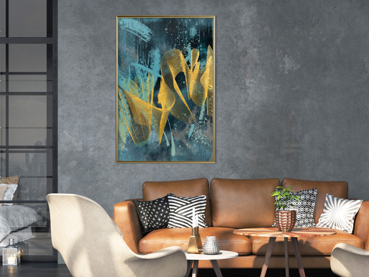 Wall Poster Golden Waves - golden waves on a blue texture in an abstract style 131925 additionalImage 7