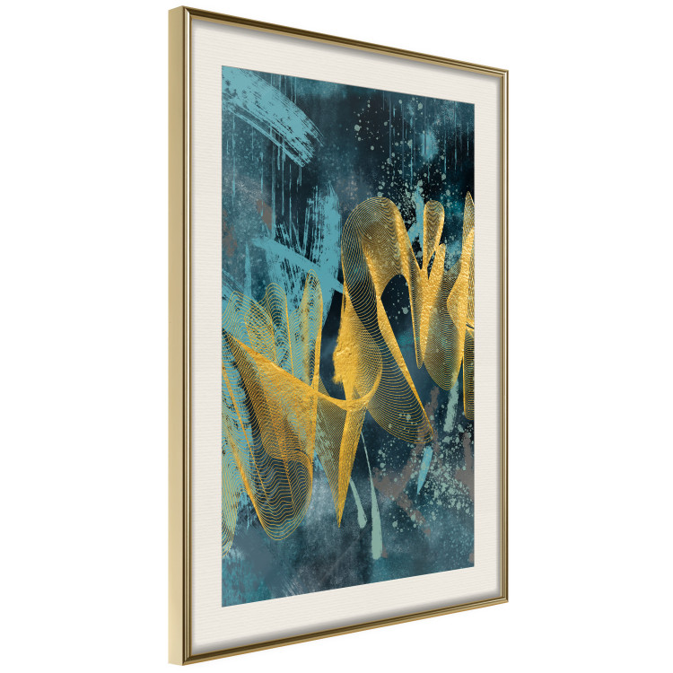 Wall Poster Golden Waves - golden waves on a blue texture in an abstract style 131925 additionalImage 3