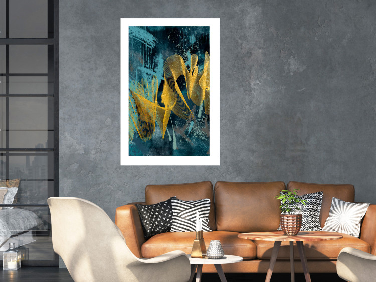 Wall Poster Golden Waves - golden waves on a blue texture in an abstract style 131925 additionalImage 5