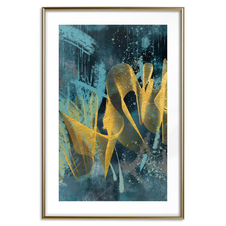Wall Poster Golden Waves - golden waves on a blue texture in an abstract style 131925 additionalImage 16