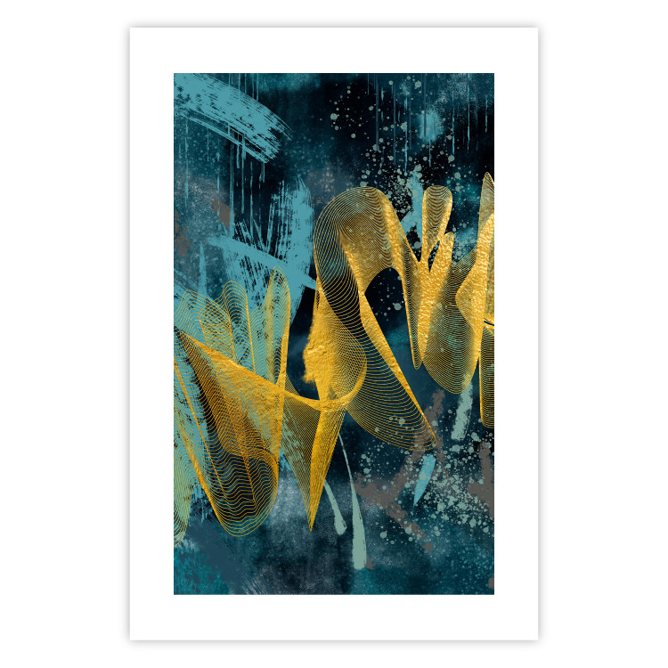 Wall Poster Golden Waves - golden waves on a blue texture in an abstract style 131925 additionalImage 25