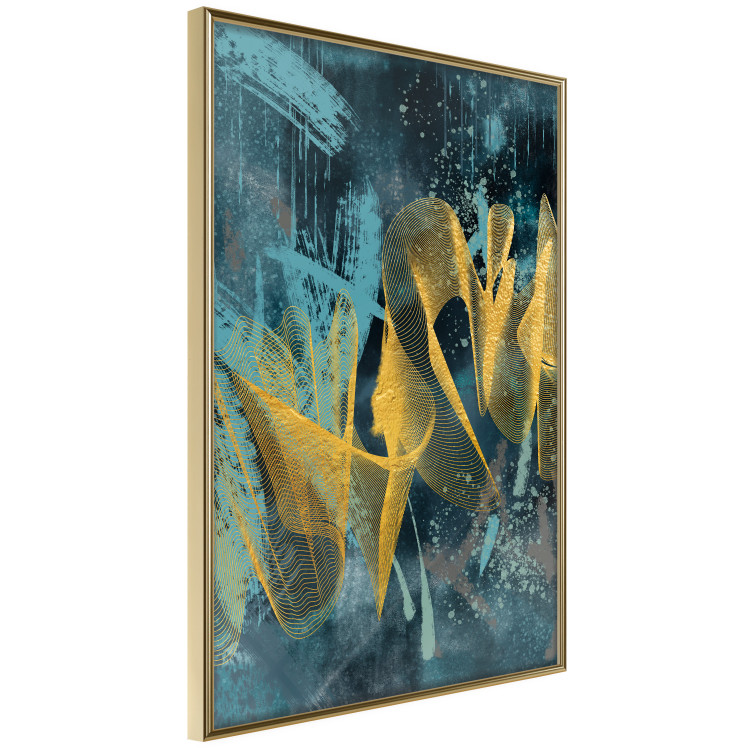 Wall Poster Golden Waves - golden waves on a blue texture in an abstract style 131925 additionalImage 14