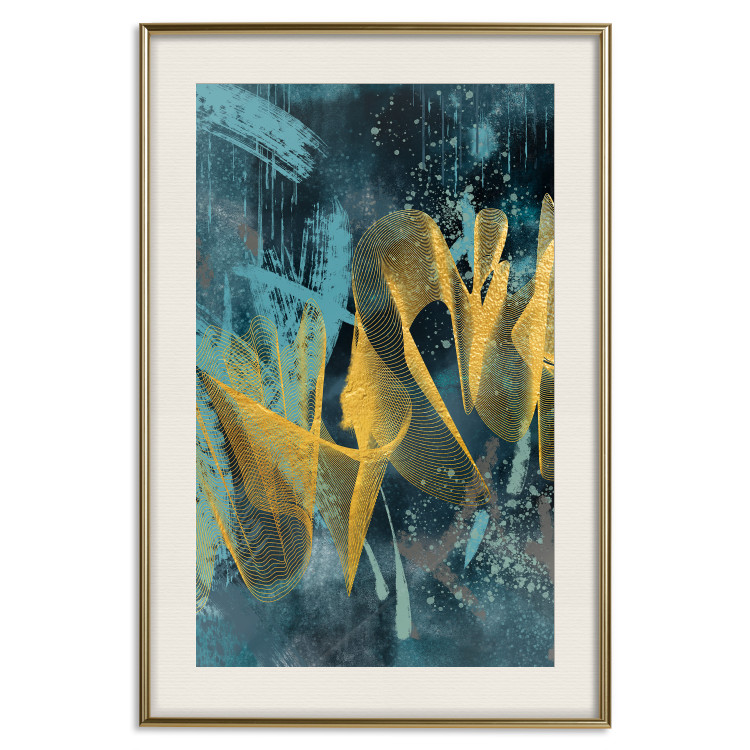 Wall Poster Golden Waves - golden waves on a blue texture in an abstract style 131925 additionalImage 20
