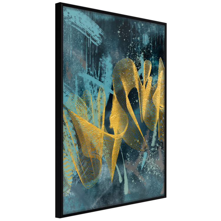Wall Poster Golden Waves - golden waves on a blue texture in an abstract style 131925 additionalImage 13