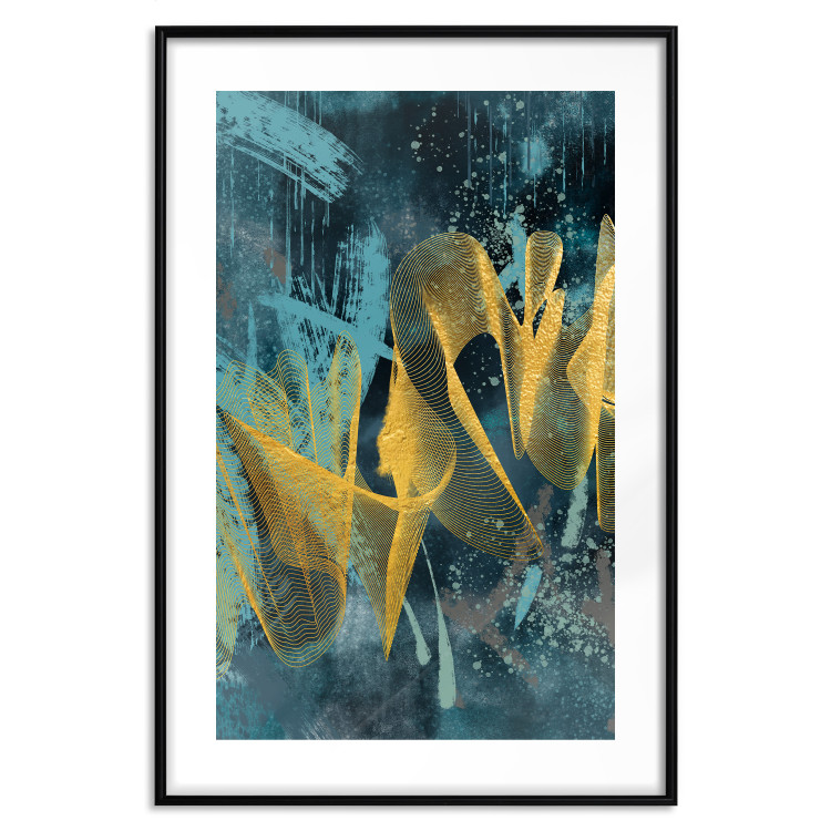 Wall Poster Golden Waves - golden waves on a blue texture in an abstract style 131925 additionalImage 17