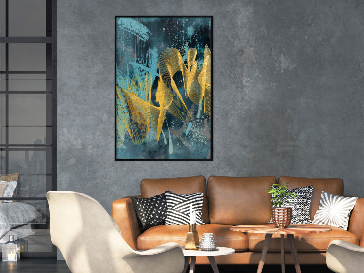 Wall Poster Golden Waves - golden waves on a blue texture in an abstract style 131925 additionalImage 6