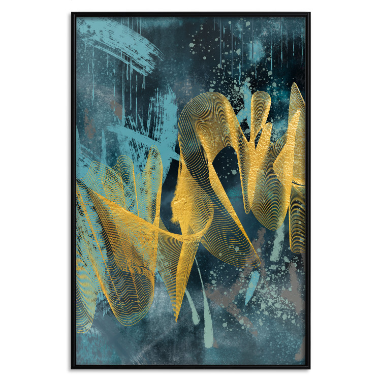 Wall Poster Golden Waves - golden waves on a blue texture in an abstract style 131925 additionalImage 18