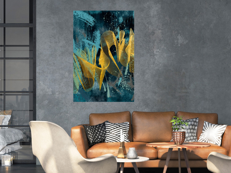 Wall Poster Golden Waves - golden waves on a blue texture in an abstract style 131925 additionalImage 4