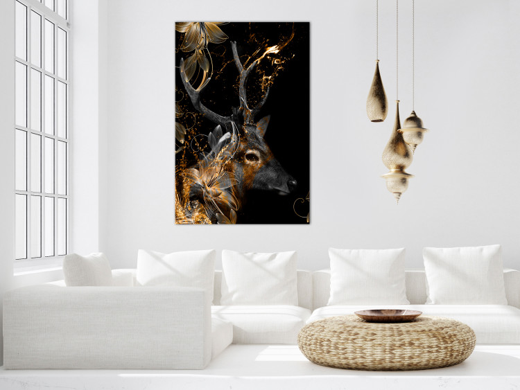 Canvas Holy deer - animal with golden applications on a black background 134625 additionalImage 3
