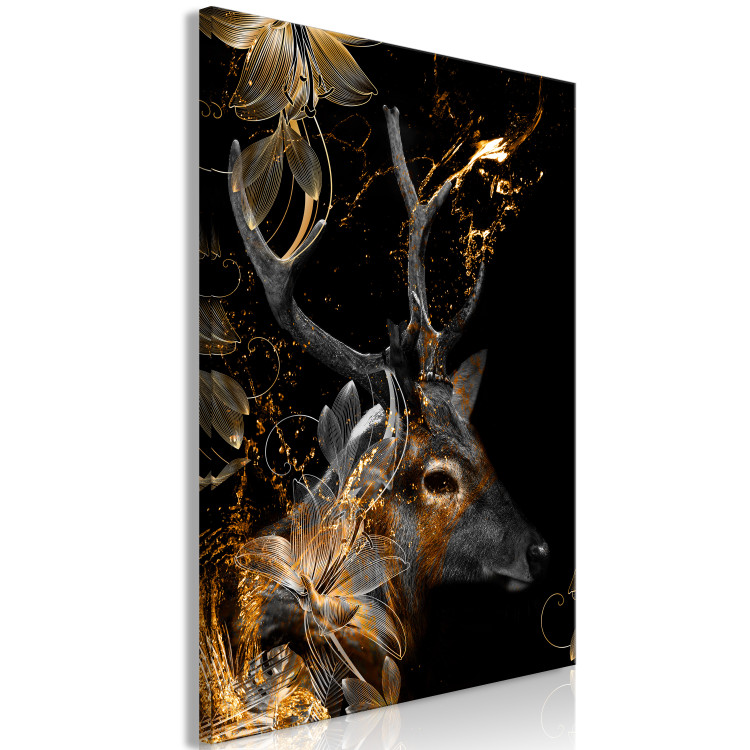 Canvas Holy deer - animal with golden applications on a black background 134625 additionalImage 2