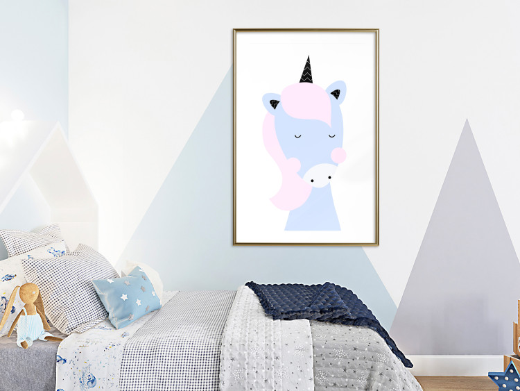 Wall Poster Sweet Unicorn - playful blue animal with a horn on a light background 138125 additionalImage 19