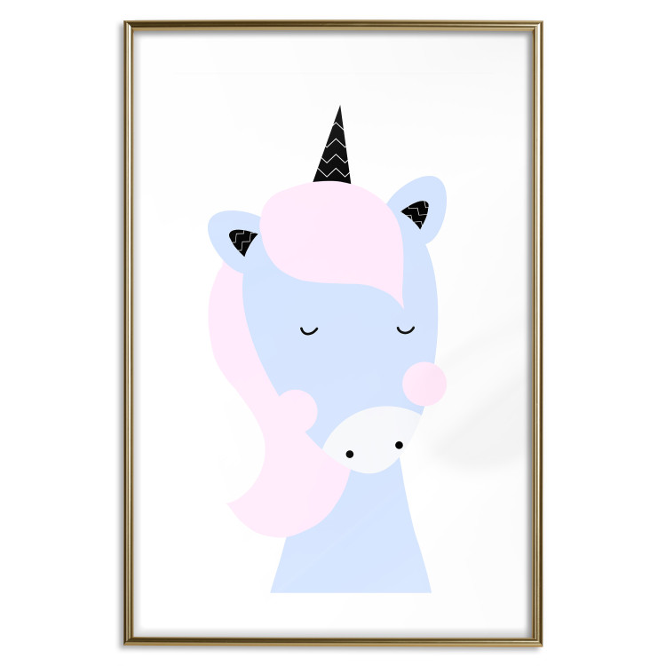 Wall Poster Sweet Unicorn - playful blue animal with a horn on a light background 138125 additionalImage 14