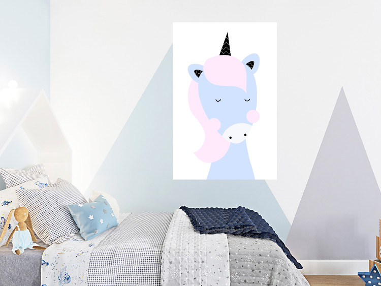 Wall Poster Sweet Unicorn - playful blue animal with a horn on a light background 138125 additionalImage 17