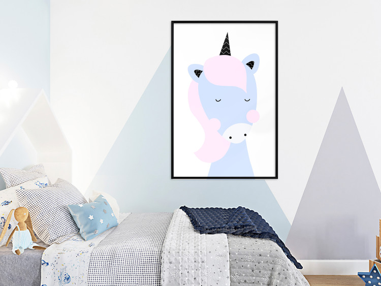 Wall Poster Sweet Unicorn - playful blue animal with a horn on a light background 138125 additionalImage 15