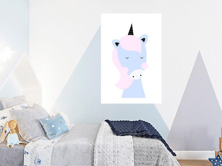 Wall Poster Sweet Unicorn - playful blue animal with a horn on a light background 138125 additionalImage 18